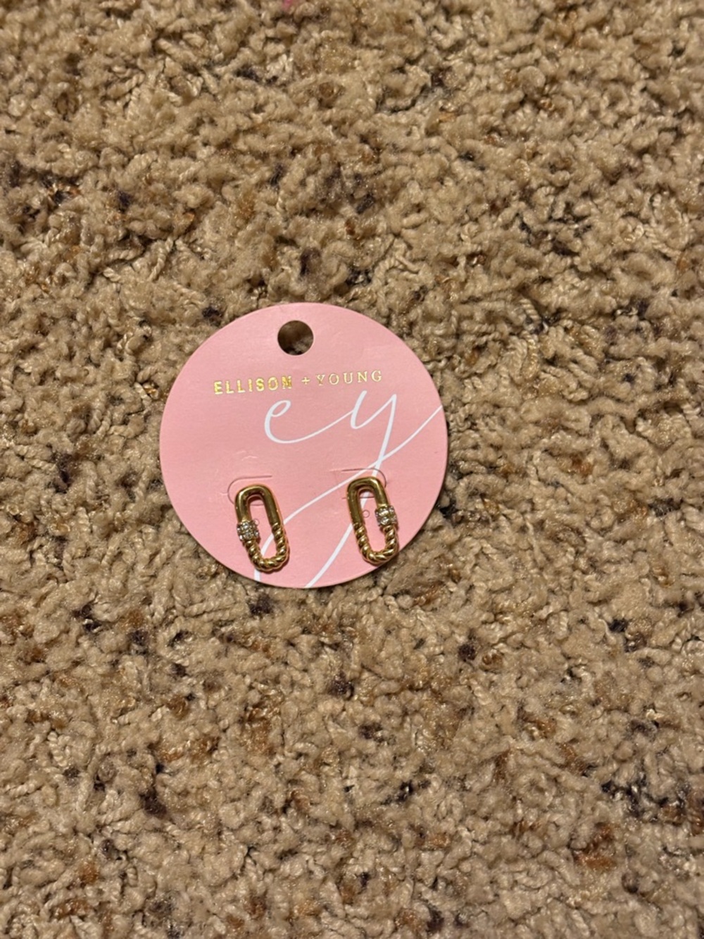 Gold Link Chain Stud Earrings - Pink Card